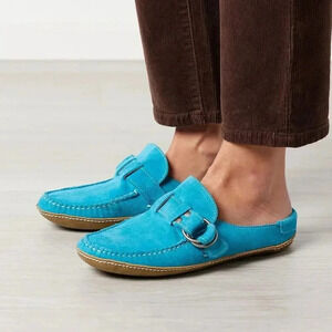 Quoddy Suede Ring Aqua Leather Mules‎ Slides Womens 6 Blue Moccasins Slip On